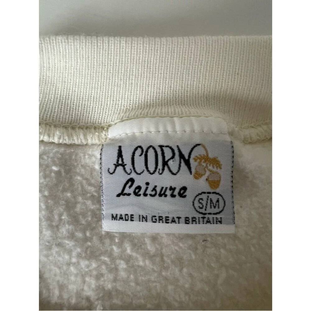Vtg Acorn Leisure Sweatshirt Made in England Embroidered Cottagecore Cream S/M
